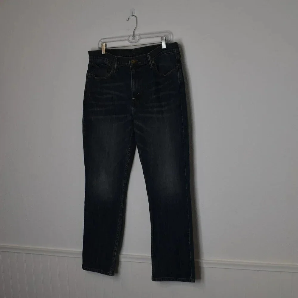 Levis 514 Mens Jeans Sz 36 x 30 Straight Dark Wash Denim Distressed 5 Pocket